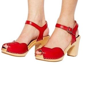 Swedish Hasbeens Red Heart Heeled Sandals